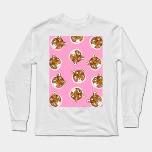 Tiger Head Design on Pink Long Sleeve T-Shirt